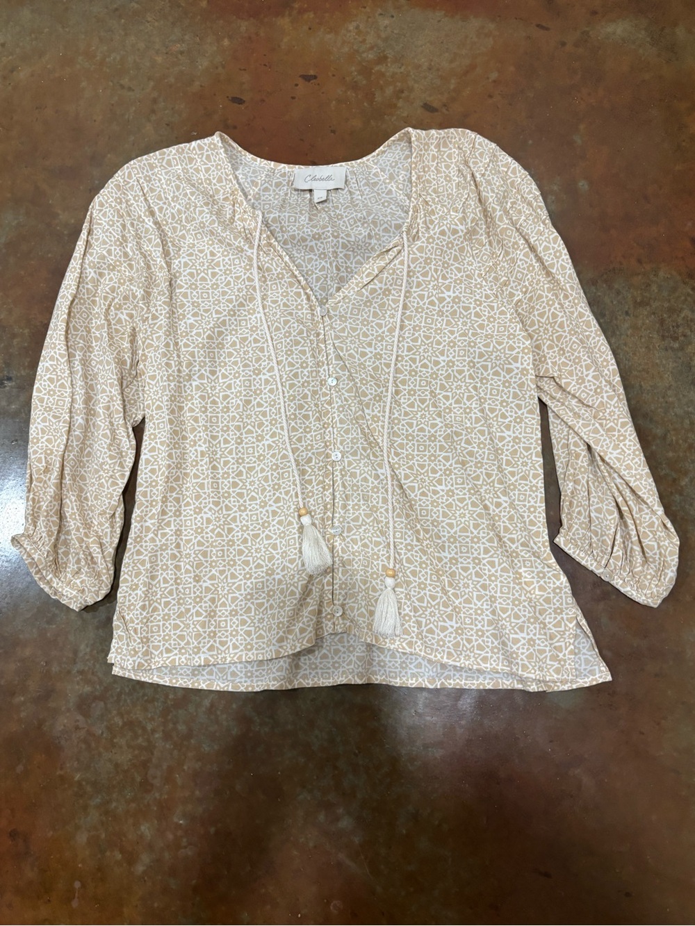 Cleobella Cream Mosaic Tassel Peasant Blouse